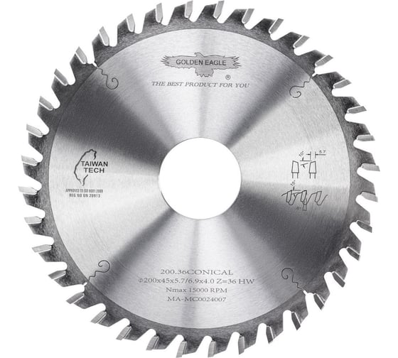 Диск пильный HW подрезной (200x45x5.7-6.9/4 мм; Z36; KO-F) Golden Eagle TL00001341 1