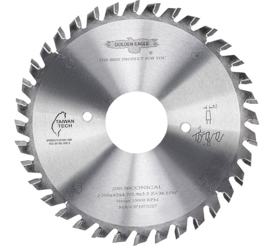 Диск пильный HW подрезной (200x45x4.7-5.9/3.5 мм; Z36; KO-F) Golden Eagle TL00000074 1