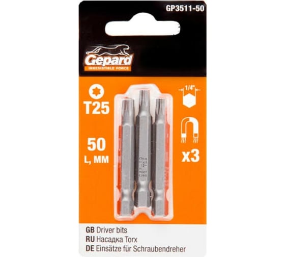 Бита магнитная для шуруповерта Torx (3 шт; T25х50 мм) Gepard GP3511-50 1