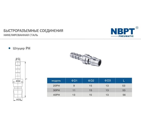 Быстроразъемное соединение 20PH 8 мм NBPT 53645