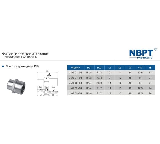 Муфта переходная JNG внутренняя резьба 1/8-1/4 NBPT 54260