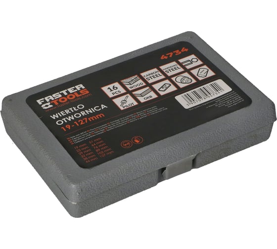 Коронки пильные по дереву 16 предметов, 19-127 мм FASTER TOOLS 4734
