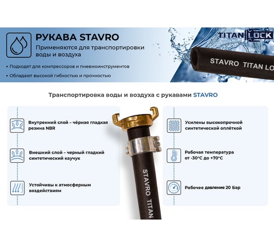 Рукав для воды и воздуха TITAN LOCK «STAVRO», вн. диам. 19мм, 20bar, TL020SV 20 м TL020SV_20