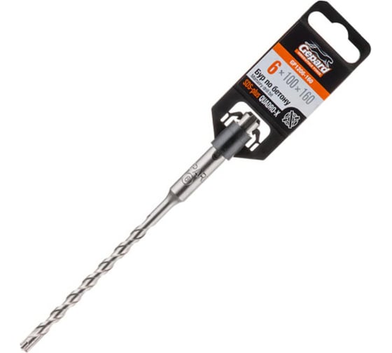 Бур сверло 6x100x160 мм, SDS-plus, Quadro-x GEPARD GP1206-160 1