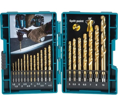 Набор сверл по металлу HSS-TiN Economy 19 шт, 1.5-10 Makita D-67527