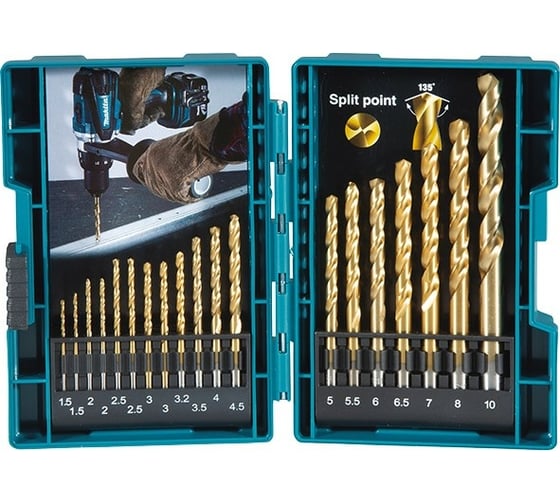 Набор сверл по металлу HSS-TiN Economy 19 шт, 1.5-10 Makita D-67527 1