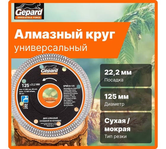 Круг алмазный 125x22 мм Gepard GP0819-125