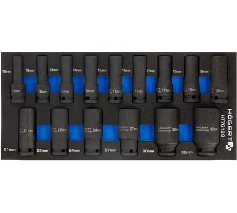 Набор ударных глубоких шестигранных головок 15 шт, 10-32 мм, 1/2", ложемент EVA HOEGERT TECHNIK HT7G129