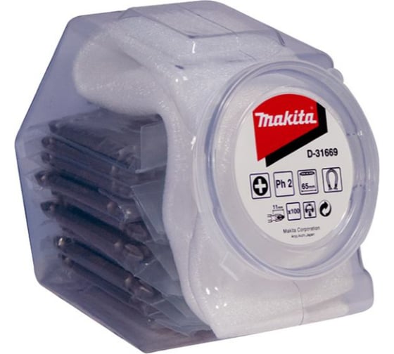Насадка двусторонняя PH2 100 шт, 65 мм, E-form, банка Makita D-31669