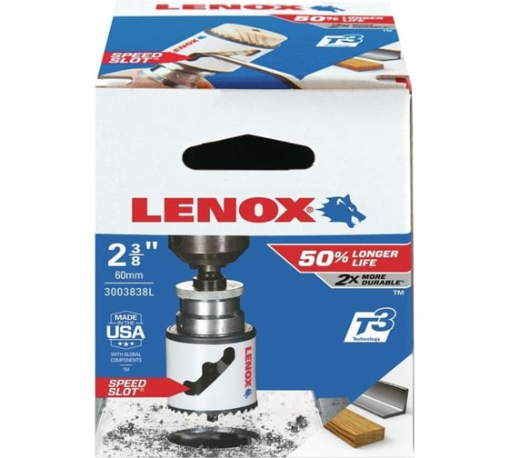 Коронка биметаллическая T2 38L 1/BX 60 мм, 2 3/8" Lenox 3003838L