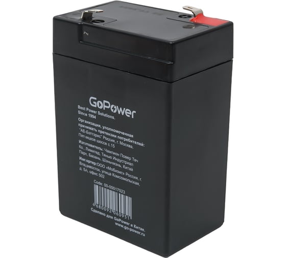 Аккумулятор свинцово-кислотный LA-660 6V 6Ah GoPower 00-00017023