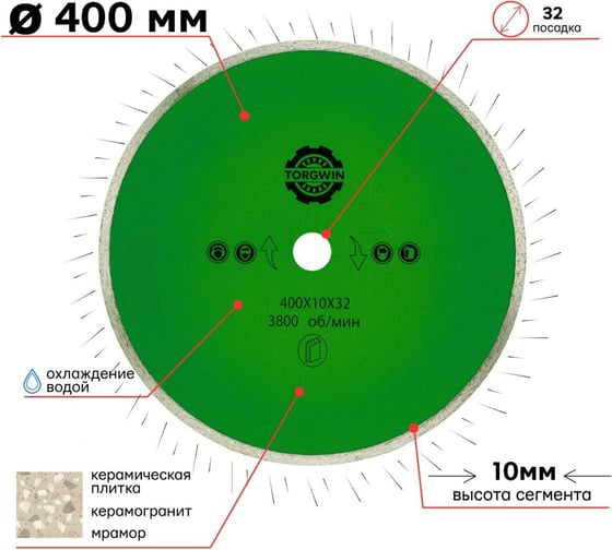 Диск алмазный сплошной по граниту 400х10х3.2х32/25.4 мм TORGWIN S98142