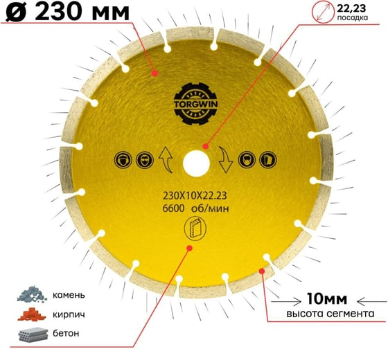 Алмазный диск сегментированный HOT PRESS 230х10х22.23 мм TORGWIN T567094