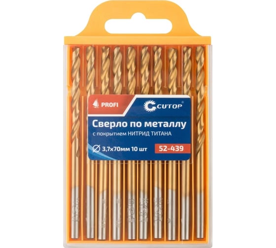 Сверло по металлу с титановым покрытием Profi 3.7x70 мм, 10 шт CUTOP 52-439 1