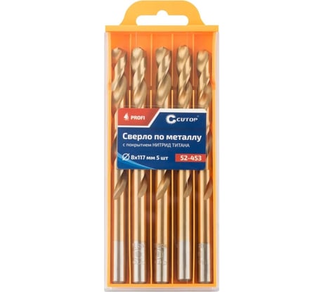 Сверло по металлу с титановым покрытием Profi 8x117 мм, 5 шт CUTOP 52-453