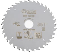 Диск пильный с тефлоновым покрытием по дереву Profi plus 185x1.3/2x30/25.4/20/16 мм, 36Т CUTOP 75-18536Т