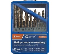 Набор сверл по металлу с кобальтом 5% в металлической коробке Profi 19 шт, 1-10 мм CUTOP 48-602