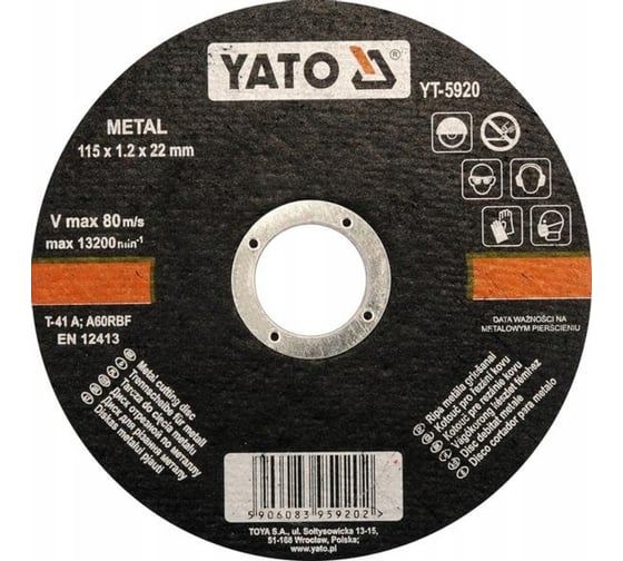 Круг отрезной по металлу 115x1.2x22 мм YATO YT-5920