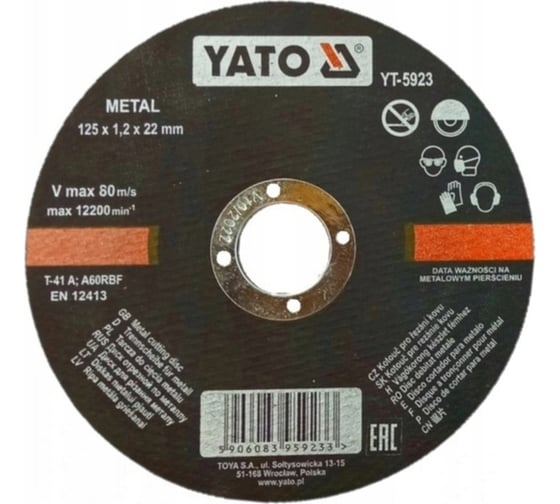 Круг отрезной по металлу 125x1.2x22 мм YATO YT-5923 1