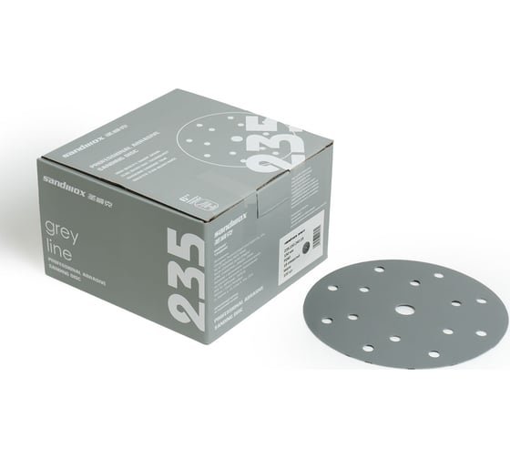 Диск шлифовальный на пленочной основе 235 Grey Zirconia Р120, 100 шт, 150 мм, 15 отверстий SANDWOX 235.150.120.15 1