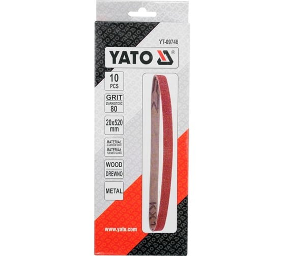 Шлифовальные ленты YATO 20x520 мм Р 80 10 шт YT-09748 367509748 092 1
