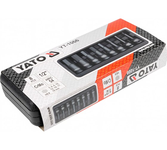 Набор ударных головок-бит YATO HEX 1/2" 8пр YT-1066 37141066 092 1