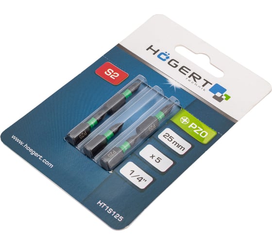 Биты ударные PZ0, 25 мм, сталь S2, 5 шт HOEGERT TECHNIK HT1S125
