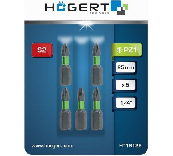 Биты ударные PZ1, 25 мм, сталь S2, 5 шт HOEGERT TECHNIK HT1S126