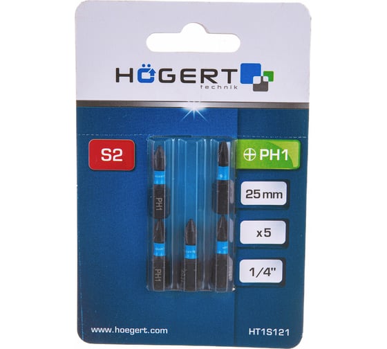 Биты ударные PH1, 25 мм, сталь S2, 5 шт HOEGERT TECHNIK HT1S121