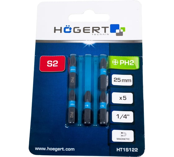 Биты ударные PH2, 25 мм, сталь S2, 5 шт HOEGERT TECHNIK HT1S122