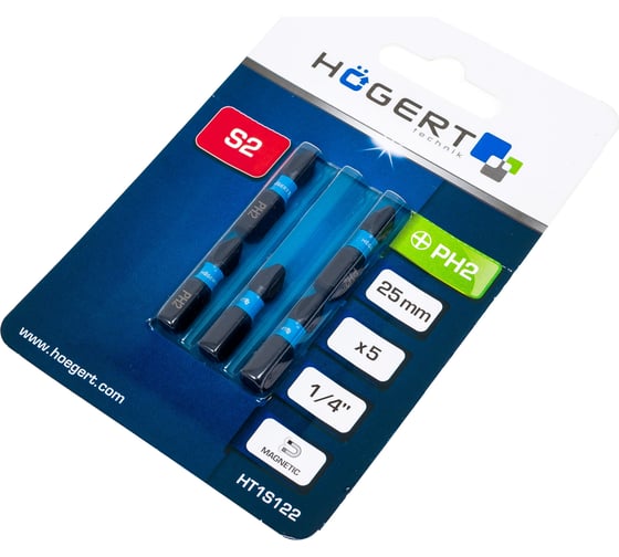 Биты ударные PH2, 25 мм, сталь S2, 5 шт HOEGERT TECHNIK HT1S122