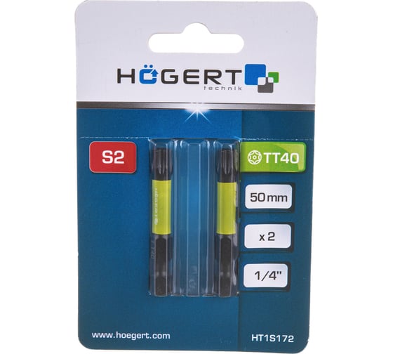 Биты ударные Т40, 50 мм, сталь S2, 2 шт HOEGERT TECHNIK HT1S172