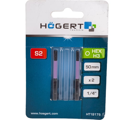 Биты ударные HEX 3, 50 мм, сталь S2, 2 шт HOEGERT TECHNIK HT1S175 1