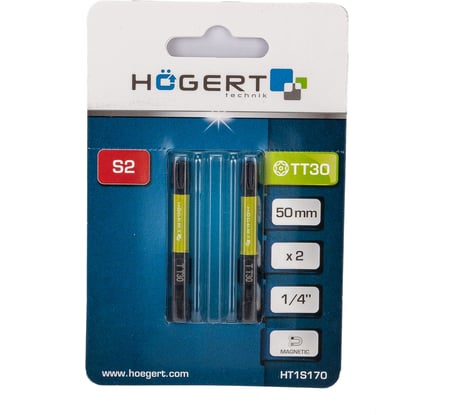 Биты ударные Т30, 50 мм, сталь S2, 2 шт HOEGERT TECHNIK HT1S170