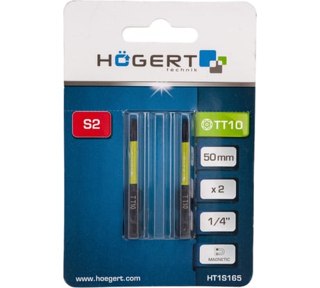 Биты ударные Т10, 50 мм, сталь S2, 2 шт HOEGERT TECHNIK HT1S165