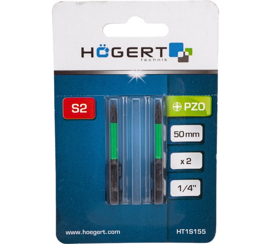 Биты ударные PZ0, 50 мм, сталь S2, 2 шт HOEGERT TECHNIK HT1S155