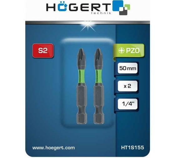 Биты ударные PZ0, 50 мм, сталь S2, 2 шт HOEGERT TECHNIK HT1S155