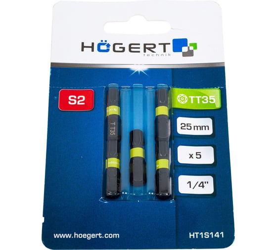 Биты ударные TORX 35, 25 мм, сталь S2, 5 шт HOEGERT TECHNIK HT1S141 1