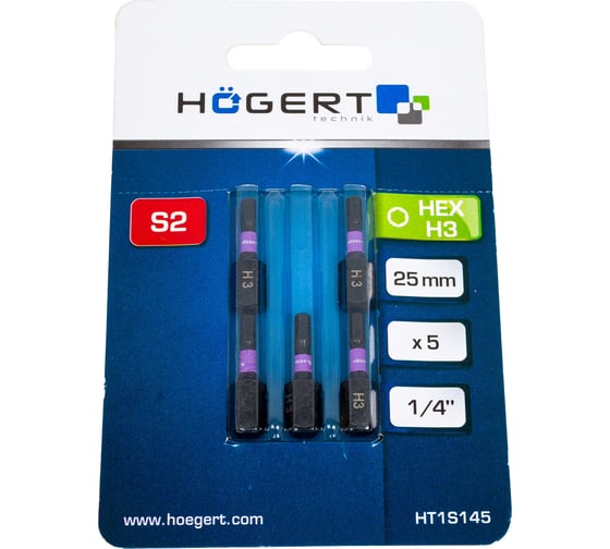 Биты ударные HEX 3, 25 мм, сталь S2, 5 шт HOEGERT TECHNIK HT1S145