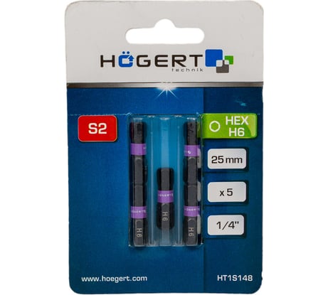 Биты ударные HEX 6, 25 мм, сталь S2, 5 шт HOEGERT TECHNIK HT1S148