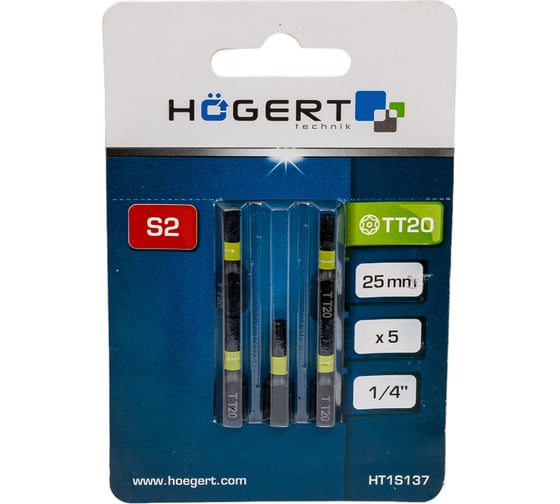 Биты ударные TORX 20, 25 мм, сталь S2, 5 шт HOEGERT TECHNIK HT1S137