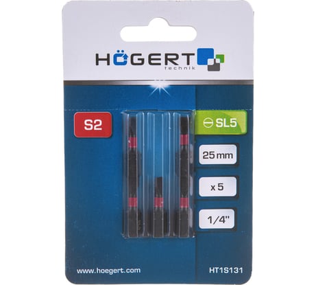 Биты ударные SL5, 25 мм, сталь S2, 5 шт HOEGERT TECHNIK HT1S131