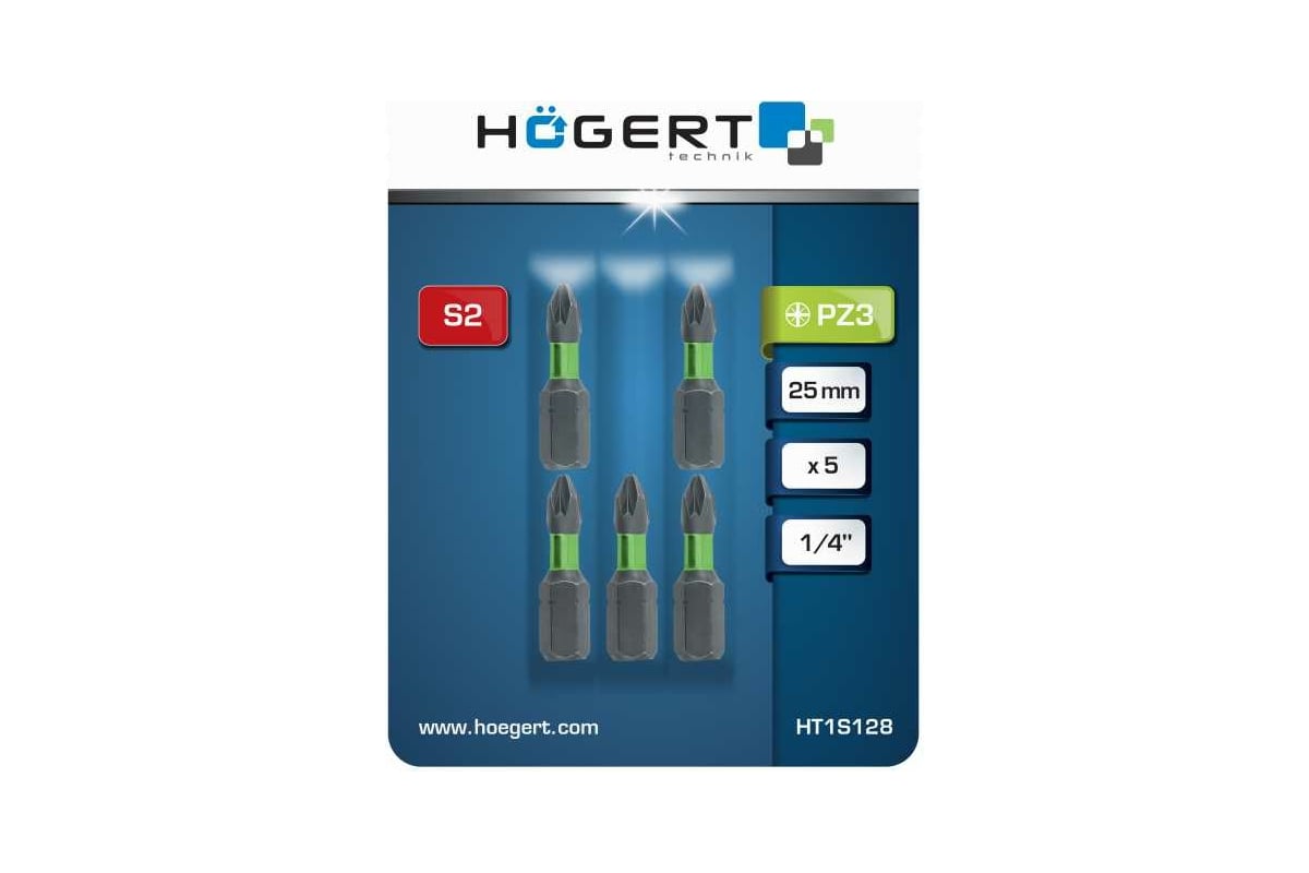 Биты ударные PZ3, 25 мм, сталь S2, 5 шт HOEGERT TECHNIK HT1S128 ...