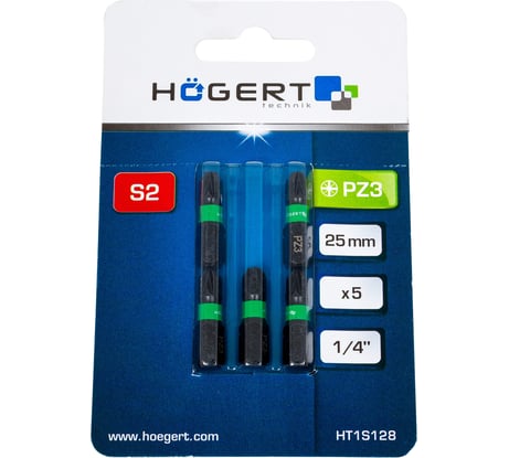Биты ударные PZ3, 25 мм, сталь S2, 5 шт HOEGERT TECHNIK HT1S128