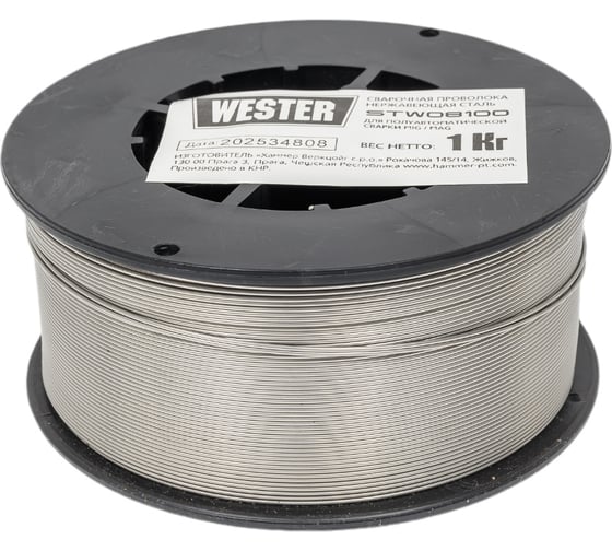 Проволока сварочная STW 08100, 0.8 мм, 1 кг, нержавеющая, катушка 100 мм Wester 120415
