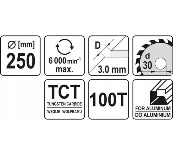 Диск отрезной по алюминию 250x30x3x2.2 мм, 100Т YATO YT-6095