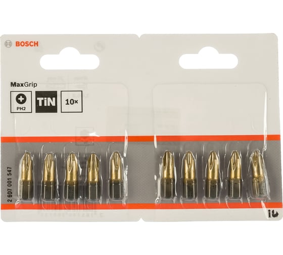 Бита Ph2 10 шт. (хвостовик шестигранный 1/4"; 25 мм; MaxGrip) BOSCH 2.607.001.547