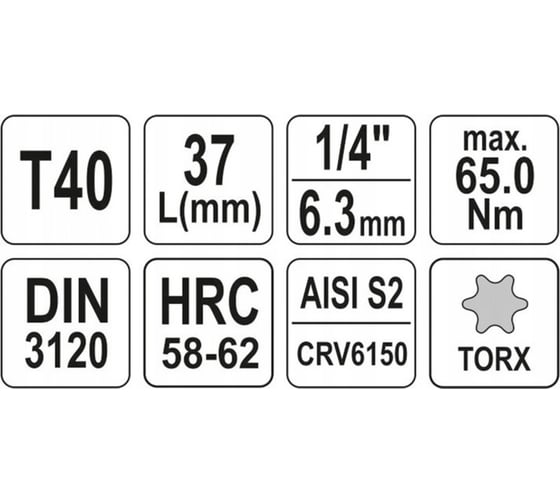 Торцевая головка YATO с вставкой TORX 1/4" T40 L37мм YT-04307