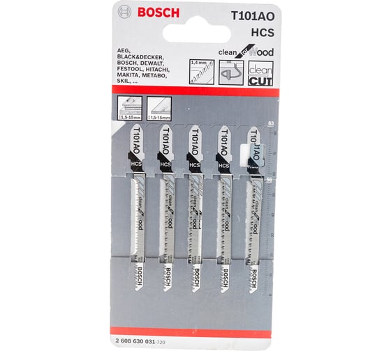 Пилки T101АО для лобзика 5 шт. (56 мм; HCS; чистый пропил) BOSCH 2.608.630.031