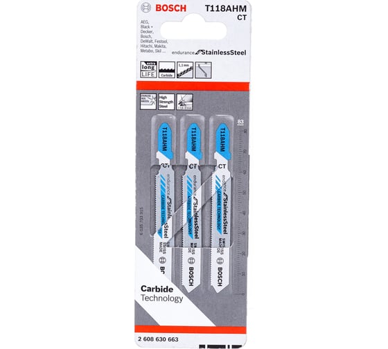 Пилки T118AHM для лобзиков 3 шт. (59 мм; Inox) Bosch 2.608.630.663